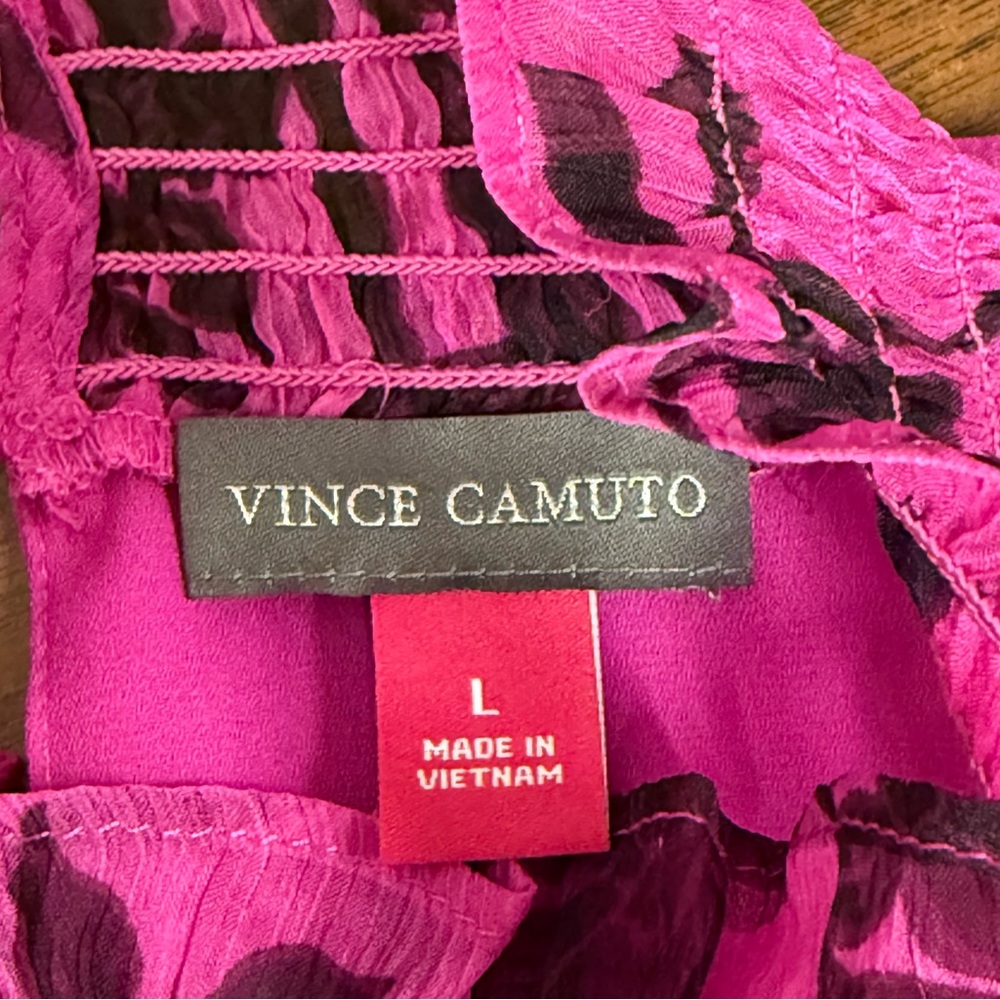 Vince Camuto Pink Floral Mock Neck Sleeveless Blouse Elegant Career Top L - Picture 8 of 10